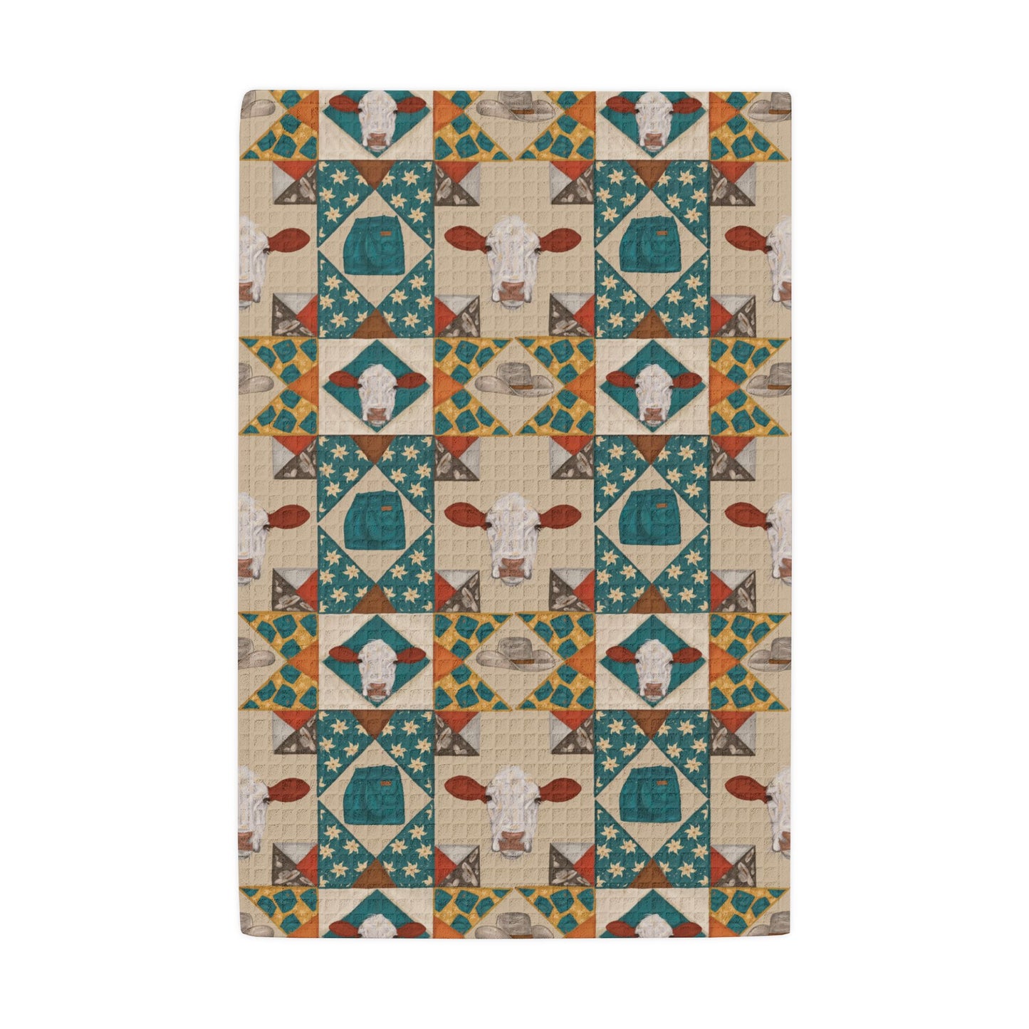 Country Cutie Quilted Waffle Weave Kitchen Hand Towel