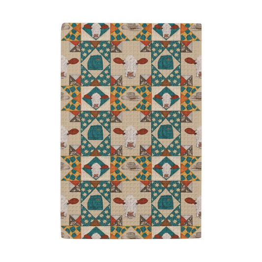 Country Cutie Quilted Waffle Weave Kitchen Hand Towel