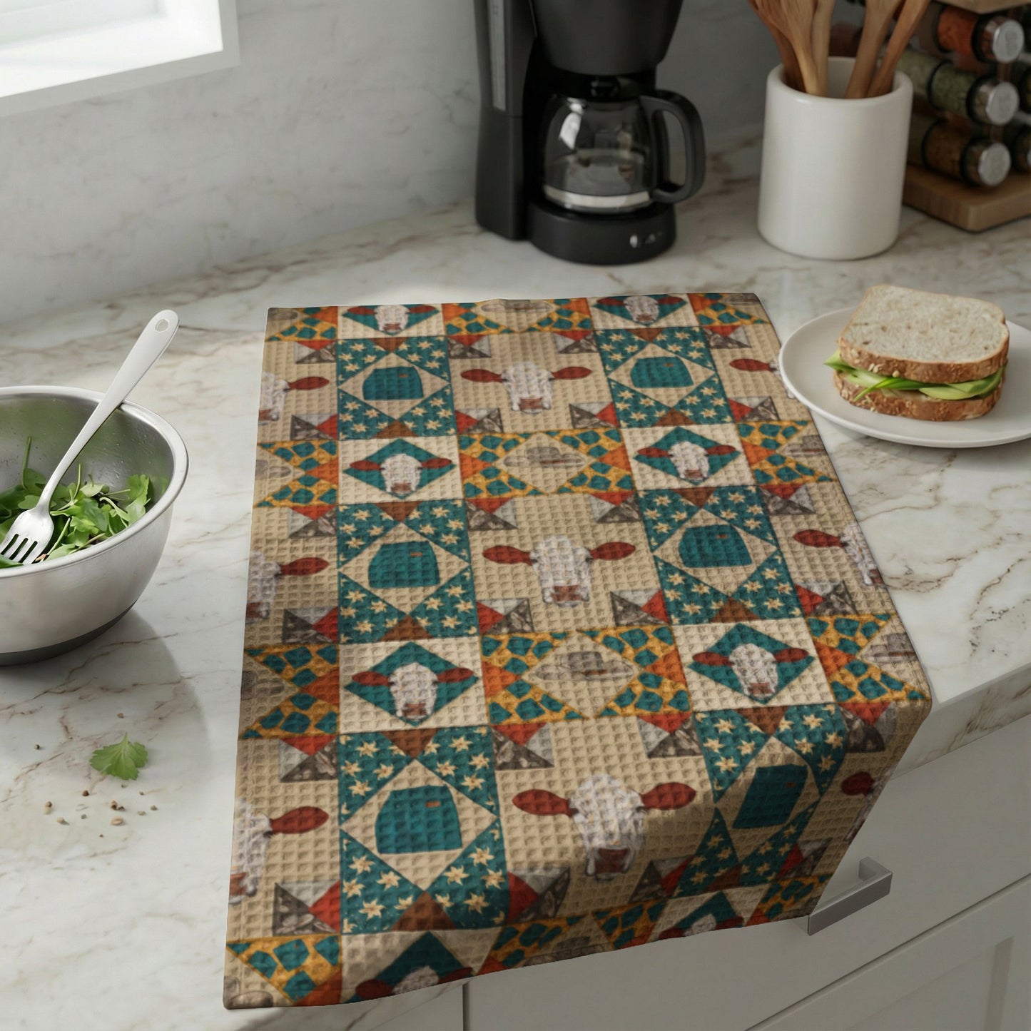 Country Cutie Quilted Waffle Weave Kitchen Hand Towel
