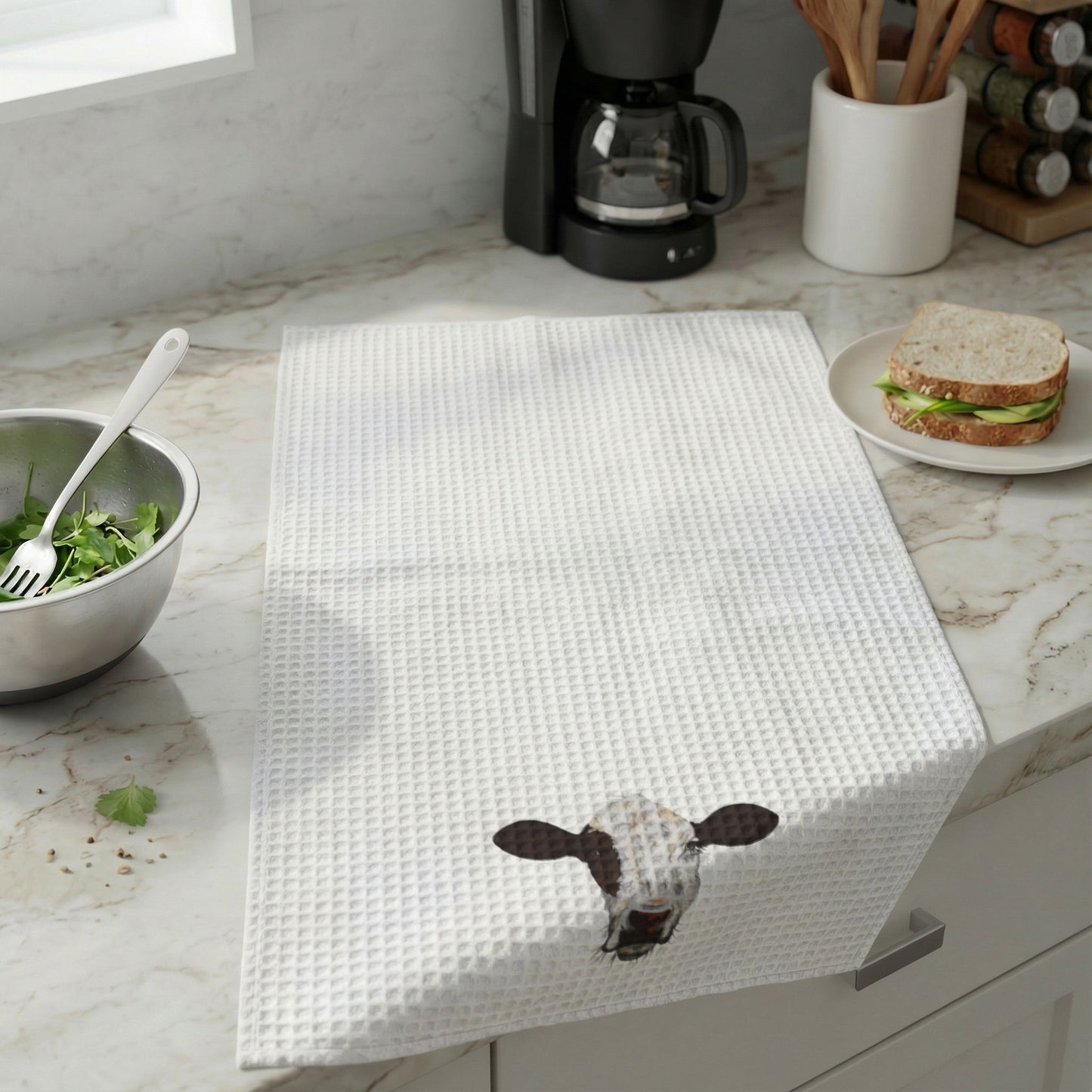 Cookin Heifer Waffle Weave Kitchen Hand Towel